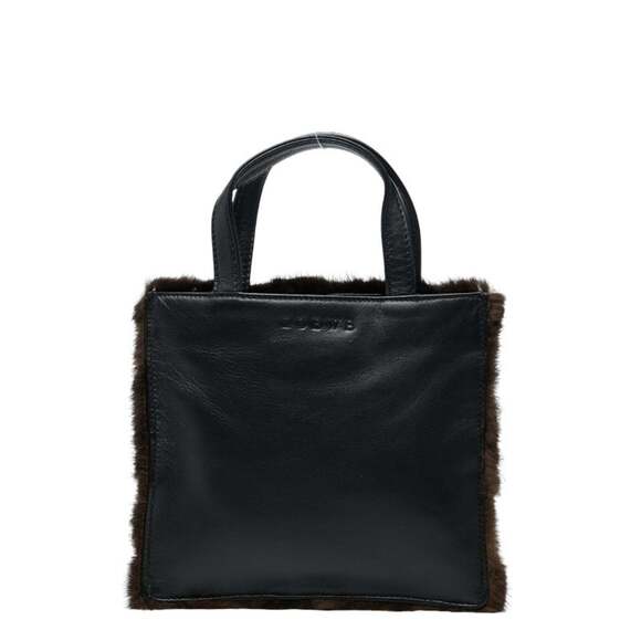 LOEWE logo handbag in brown and black fur leather for women.